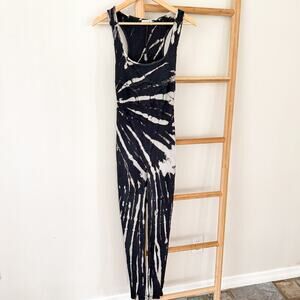 Madrag 2X Black White Tie Dye Ribbed Sleeveless Stretch Jumpsuit Racerback